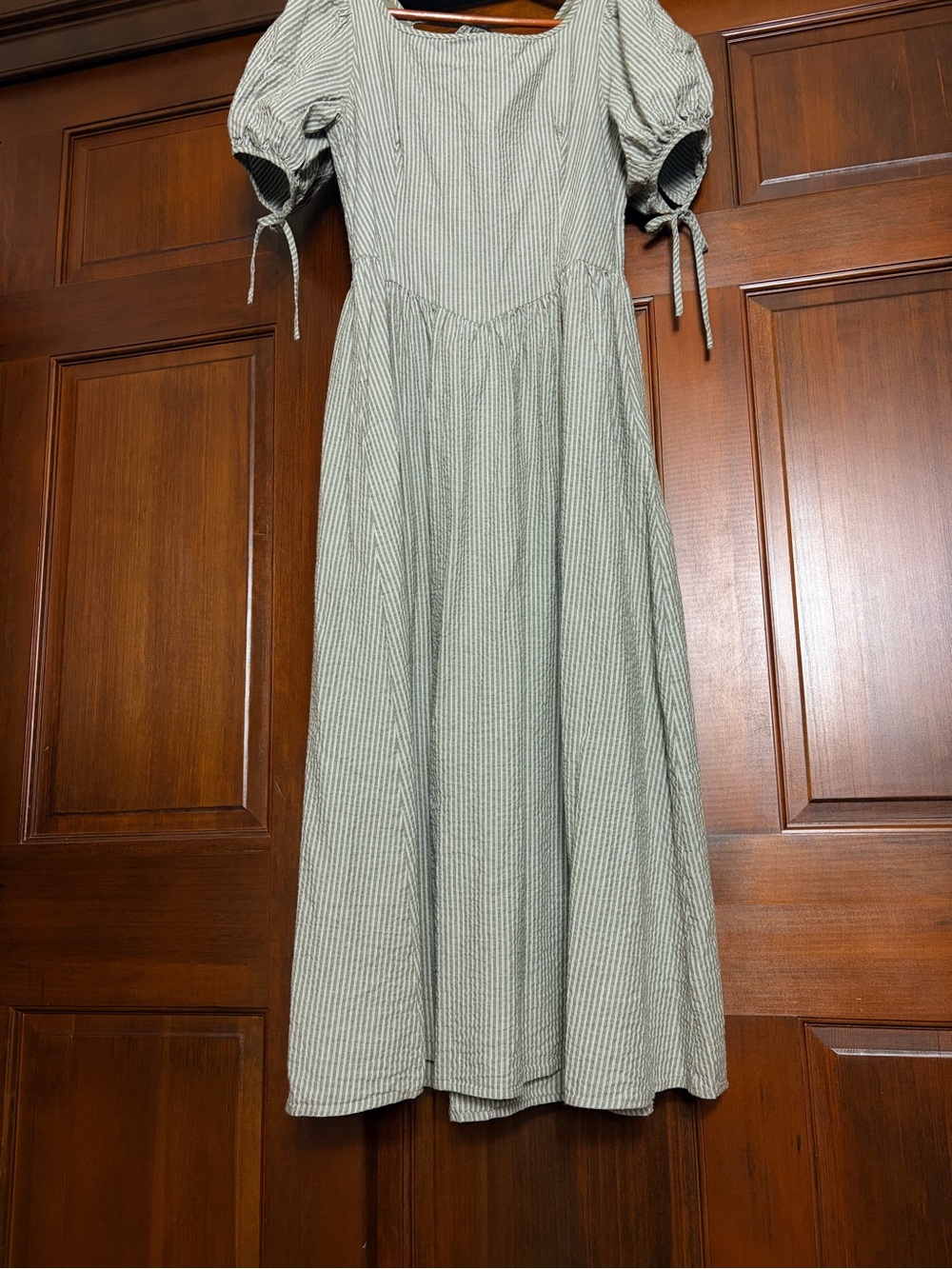 Neuflora 100% Cotton Olive Green Romantic Puff Sleeves Dress M